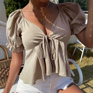Puff Sleeve Tie Top